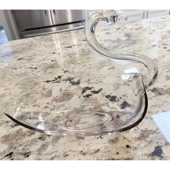 Vtg 1950s Duncan & Miller Clear Glass Swan Bowl Dish Lg Retro Centerpiece Read - Picture 11 of 13
